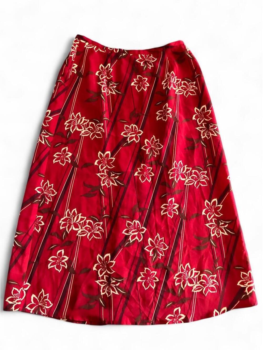Sag Harbor Red Floral Print Polyester Midi Skirt Size M
